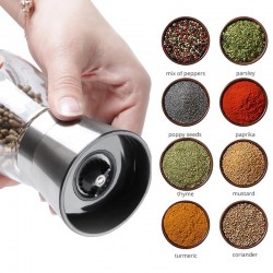 Grinder - salt - pepper - herbs - adjustable - stainless steel - glass