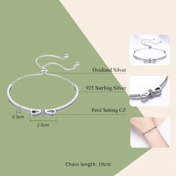 WOSTU -sterling silver sparkling bow knot chain - adjustable to bracelet - gift