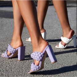 Weaved-tie - low ankle heels - open toe