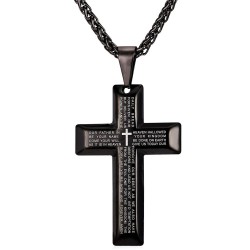 Pendant cross necklace for men black /gold heavy wheat chain - 20 inch - sterling silver