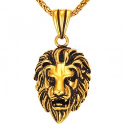 Necklace with lion charm - unisex - gold color - stainless steel - giftt