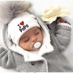 I Love Mama & Papa - cappello in caldo cotone con pon pon - per neonati / bambini