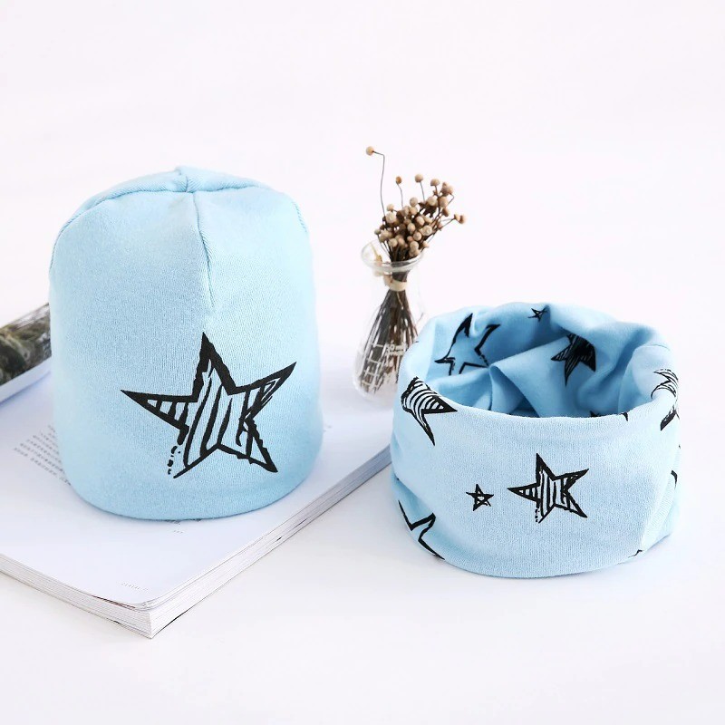 Cappello e sciarpa in cotone - set per ragazze / ragazzi - stelle / fiocchi di neve / cigni