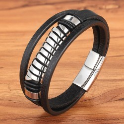 Cross style leather bracelet - stainless steel - 5 styles