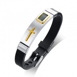 Fashionable cross bracelet - stainless steel - silicone strap - adjustableBracelets