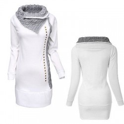 White long sweater - high collar - long sleeve - with metal decorationsHoodies & Jumpers