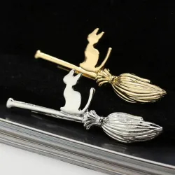 Cat on broomstick - metal hair clip / barrette - hair styling