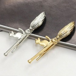 Cat on broomstick - metal hair clip / barrette - hair styling