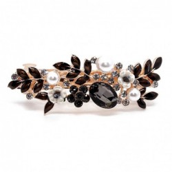 Rhinestone elegant black crystal hair clip - barrette leaf flower design -