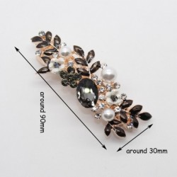 Rhinestone elegant black crystal hair clip - barrette leaf flower design -