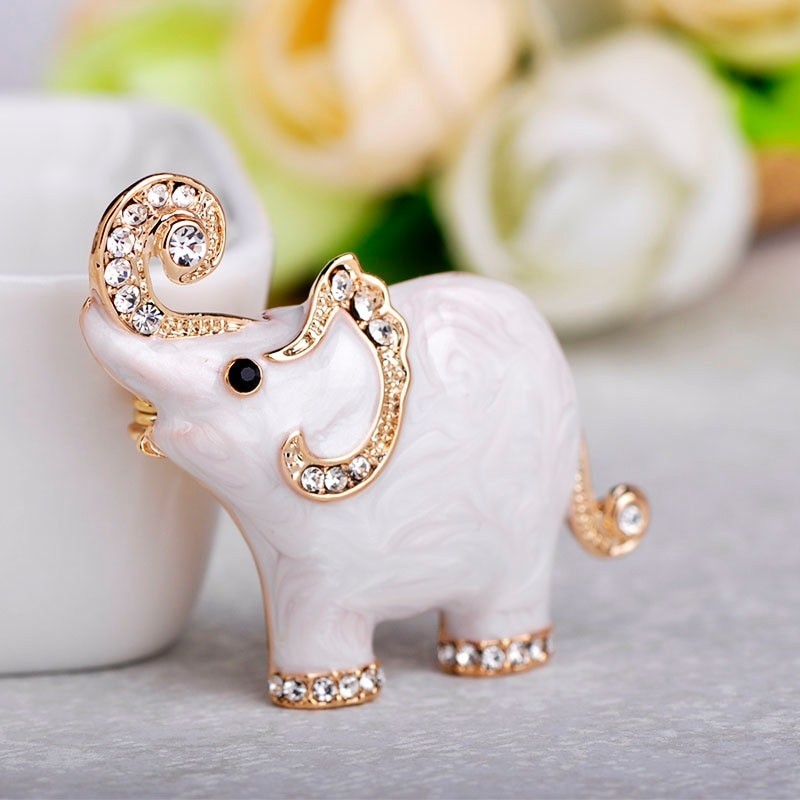 Elephant shaped - enamel brooch - with crystal decorations