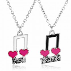 Best Friends - note musicali / ciondolo a forma di cuore - collana 2 pezzi