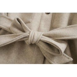 Vintage woolen beige jacket - with pockets / belt / buttons