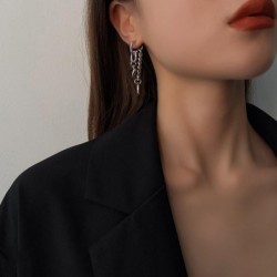 Long silver earrings - mini heart-shaped pendant / chain / circlesEarrings