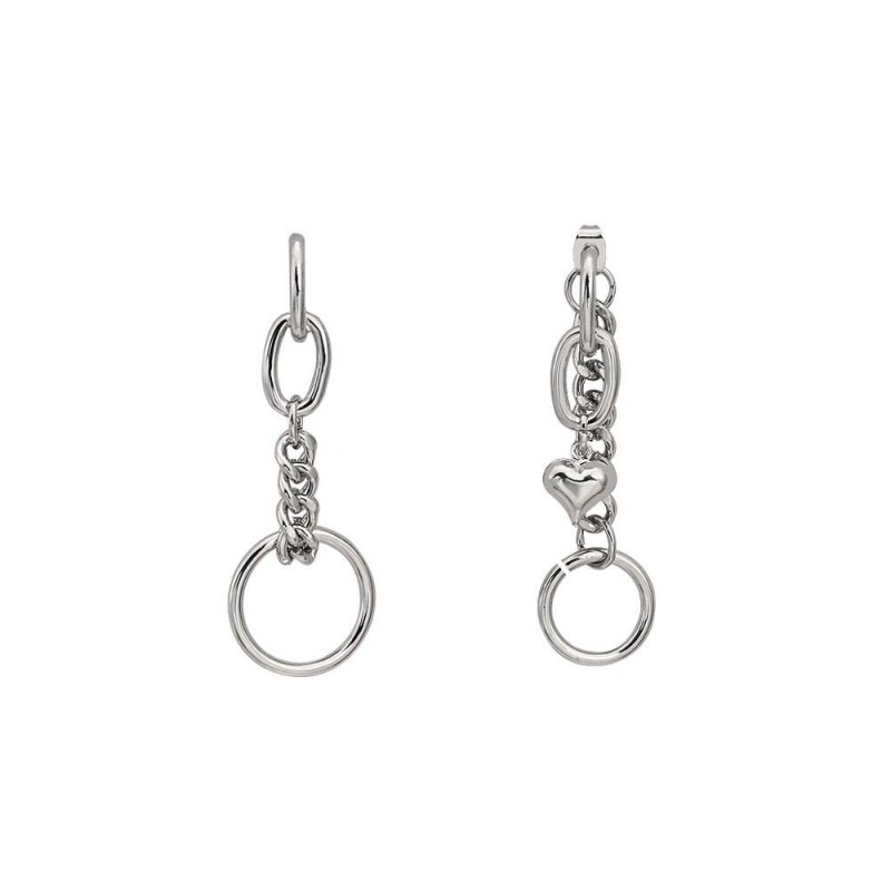 Long silver earrings - mini heart-shaped pendant / chain / circlesEarrings