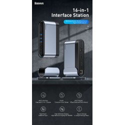 Baseus - USB-C 3.0 / HUB type-C to HDMI - RJ45 VGA SD / TF - power adapter - 17 in 1 docking station for Macbook ProStands