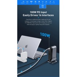 Baseus - USB-C 3.0 / HUB type-C to HDMI - RJ45 VGA SD / TF - power adapter - 17 in 1 docking station for Macbook ProStands