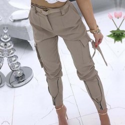 Hot streetwear pants for women - slim pocket - casual - zipper - tie feet