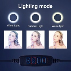 Anneau selfie LED - lampe à lumière d'appoint - avec trépied - pour maquillage / vidéo / photos - dimmable