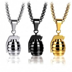Hand grenade pendant - with necklace - stainless steel