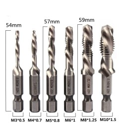 HSS drill bits - screw metric thread - hex shank - 1/4 inch - M3 / M10 - 6 pieces