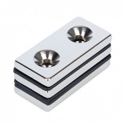 N52 - neodymium magnet - strong countersunk block - 40mm * 20mm * 5mm - with double 5mm hole - 3 pieces