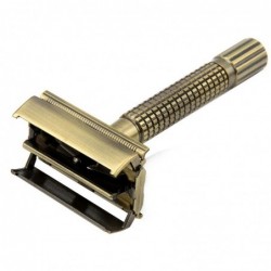 Manual shaving razor - double-sided - non-slip handle - butterfly mechanism - brass