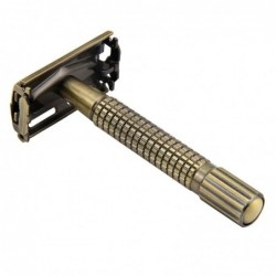 Manual shaving razor - double-sided - non-slip handle - butterfly mechanism - brass