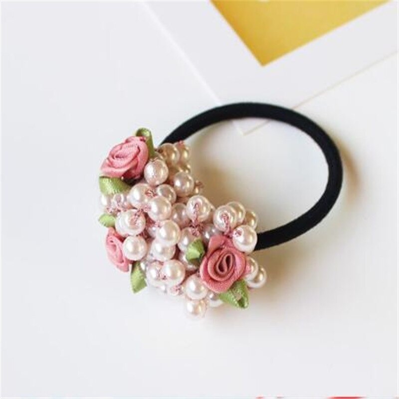 Elegant elastic hair band - with flowers / beaded pearlsHair clips