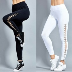 Fashionable leggings - high waist - decorative side lace-upPants
