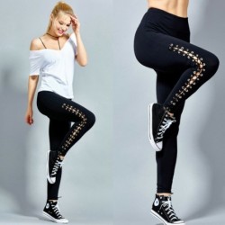 Fashionable leggings - high waist - decorative side lace-upPants