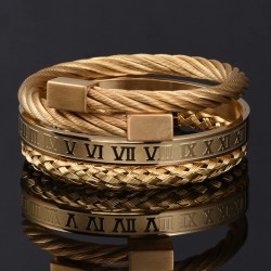 Stainless steel bracelet - hip hop style - Roman numerals / crown - set 3 pieces