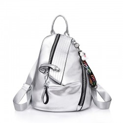 Fashionable backpack - anti-theft zippers - with decorative keychain