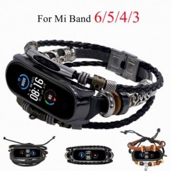 Multilayer leather bracelet - strap - with beads / metal decorations - for Xiaomi Mi Band 3 / 4 / 5 / 6Smart-Wear