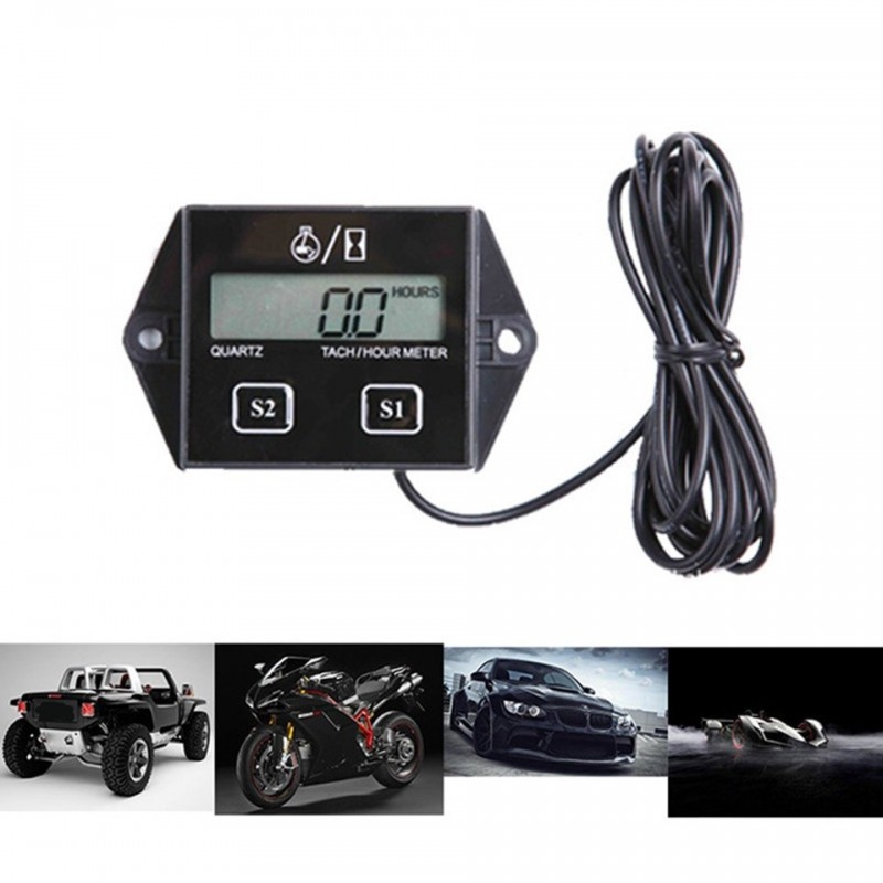 Digital engine tachometer - hour meter gauge - RPM - LCD - for motorcycles / cars / boats
