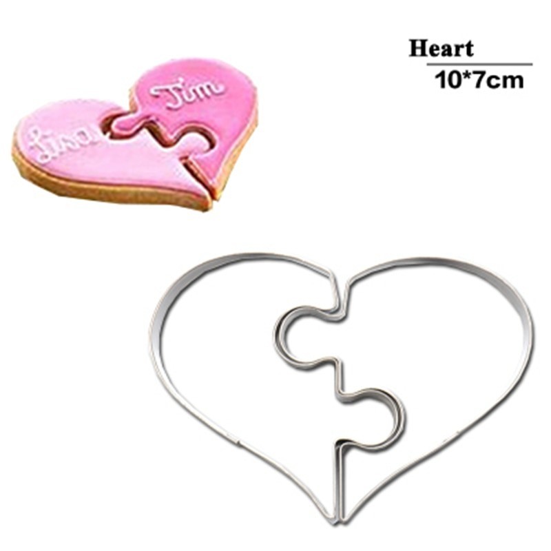 Cookie cutter mold - heart shaped puzzle - stainless steel - 2 piecesBakeware