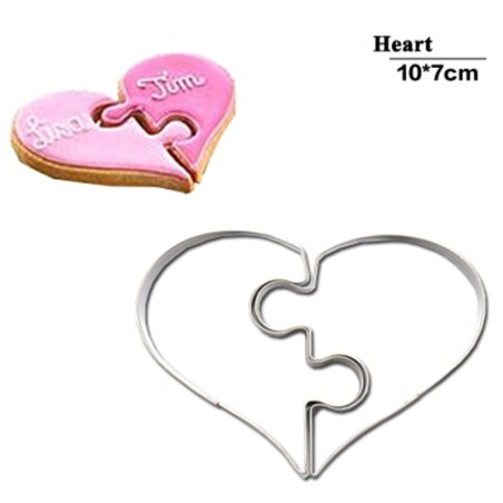 Cookie cutter mold - heart shaped puzzle - stainless steel - 2 piecesBakeware