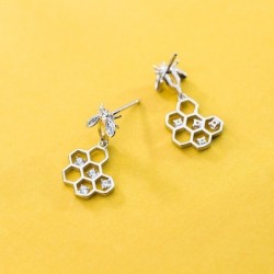 Fashionable earrings - bee / honeycomb - 925 sterling silver