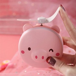 Mini pocket mirror - with fan - LED light - piggy head shape