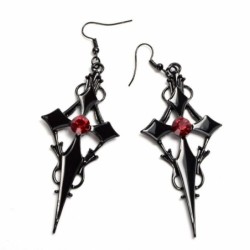 Gothic / Punk style earrings - black cross / red crystalEarrings