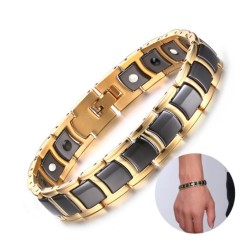 steel magnetic bracelet male black ceramic energy germanium bracelets men hand chain gold color hologram bracelet