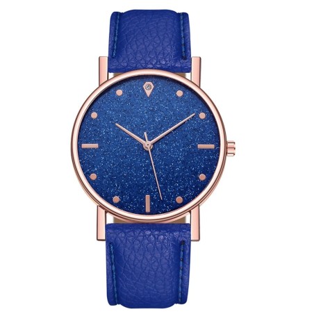 Luxurious women's quartz watch - leather strap - with rhinestones