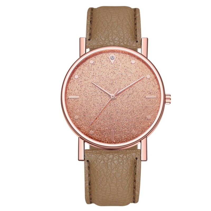 Luxurious women's quartz watch - leather strap - with rhinestones