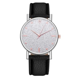 Luxurious women's quartz watch - leather strap - with rhinestones