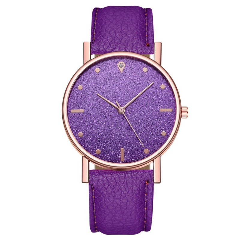Luxurious women's quartz watch - leather strap - with rhinestones