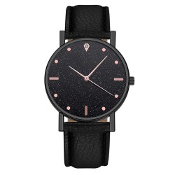 Luxurious women's quartz watch - leather strap - with rhinestones
