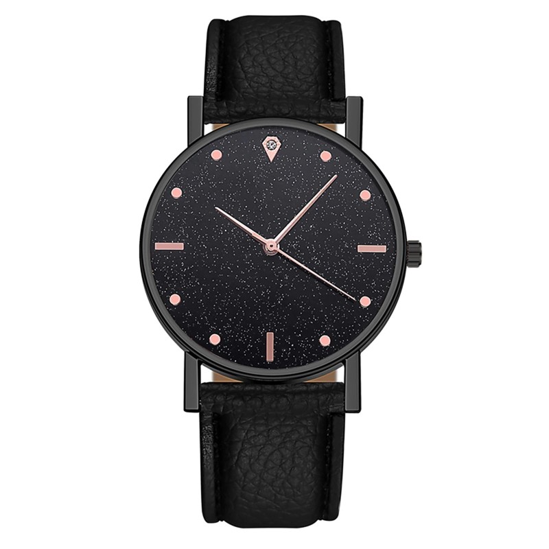 Luxurious women's quartz watch - leather strap - with rhinestones