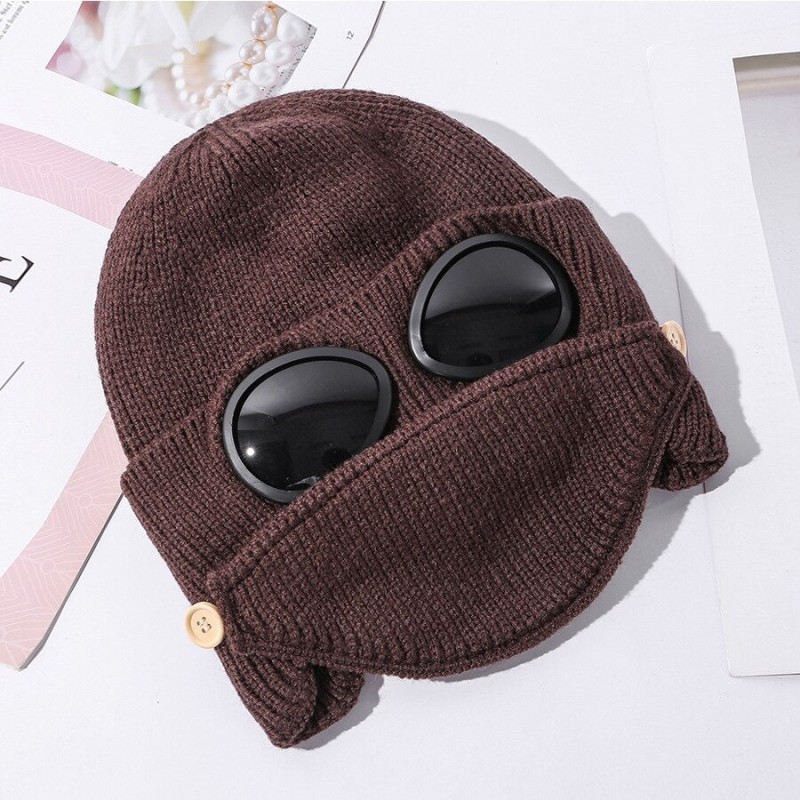 Warm winter knitted hat - with glasses - ears / mouth protection