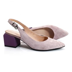 Elegant summer pumps for women -  suede - thick heels - genuine leather