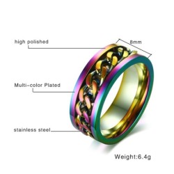 Rainbow chain spinning ring for men - sterling silver